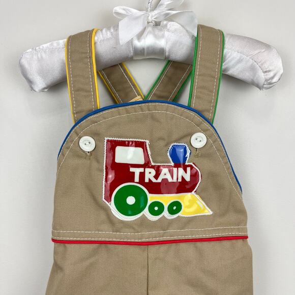 Vintage Carter's Tan Applique Train Overalls 12 Months USA - Picture 2 of 8